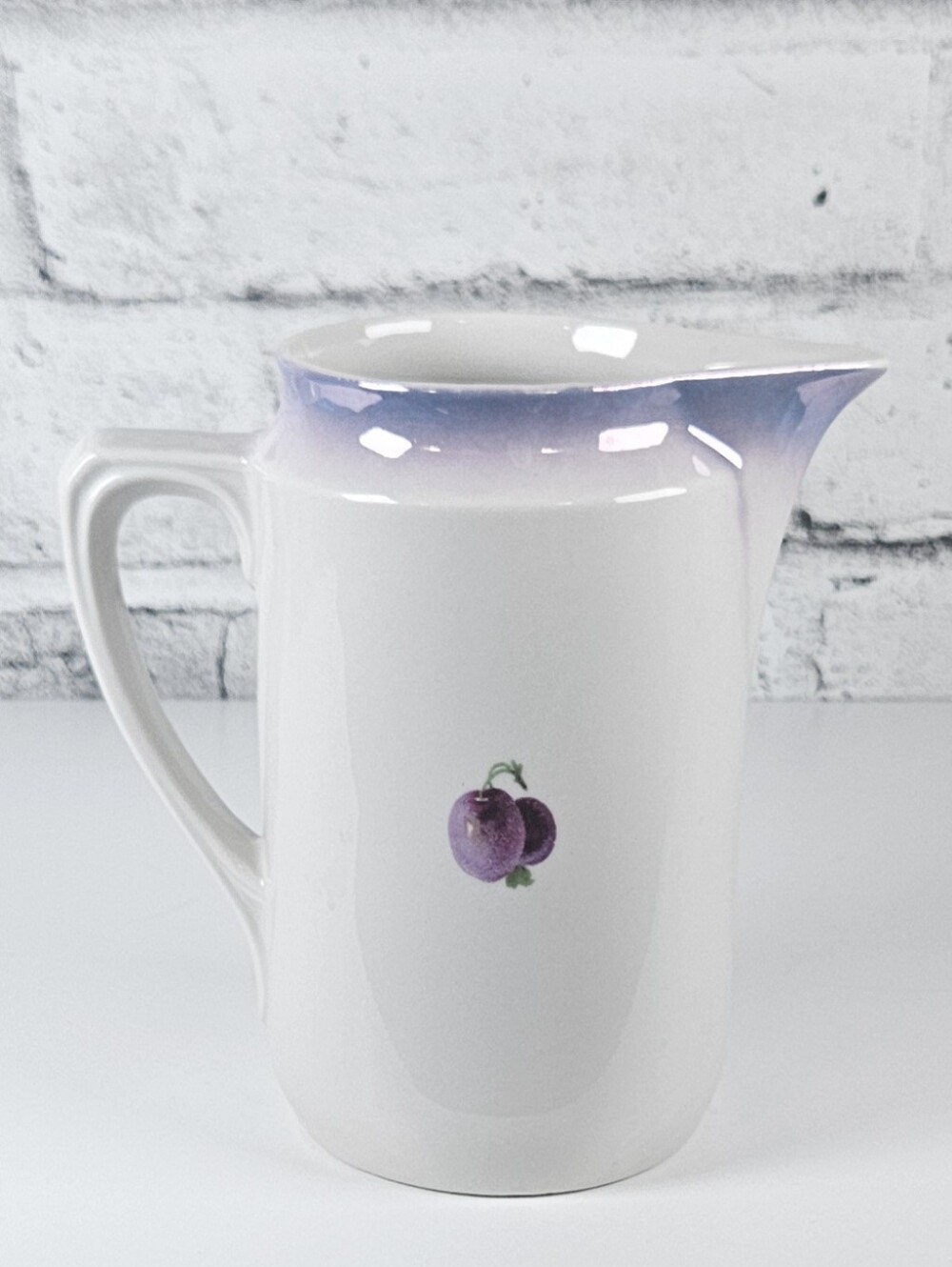 Vintage Porcelain Fruit Pitcher Purple Lustre Rim 6 Inch